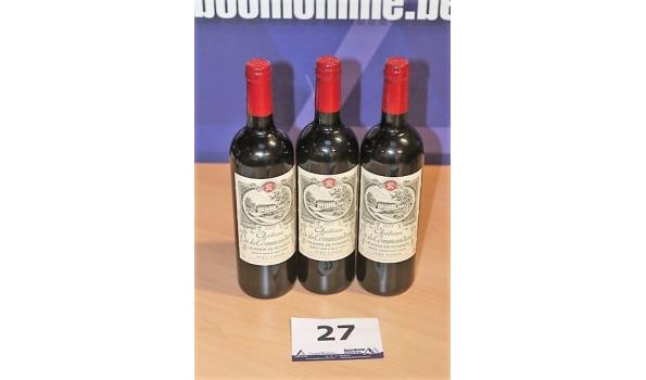 3 flessen à 75cl rode wijn CHATEAU DE LA COMMANDERIE, Lalande-de-Pomerol, 2017, Frankrijk